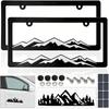 BGGTMO Рамки для номерных знаков с горами - Белый на черном рельефный рисунок горы, Пластиковый черный держатель для автомобильных номеров с колпачками для винтов, 2 упаковки 2-отверстия с