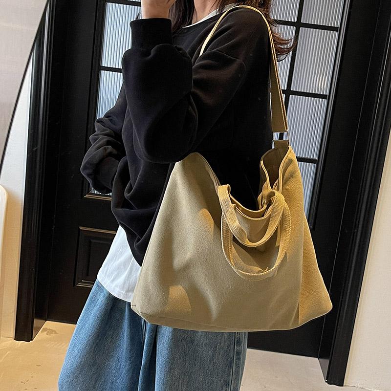 Холщовая сумка женская большая вместительная сумка через плечо студенческая однотонная сумка через плечо для поездок на работу