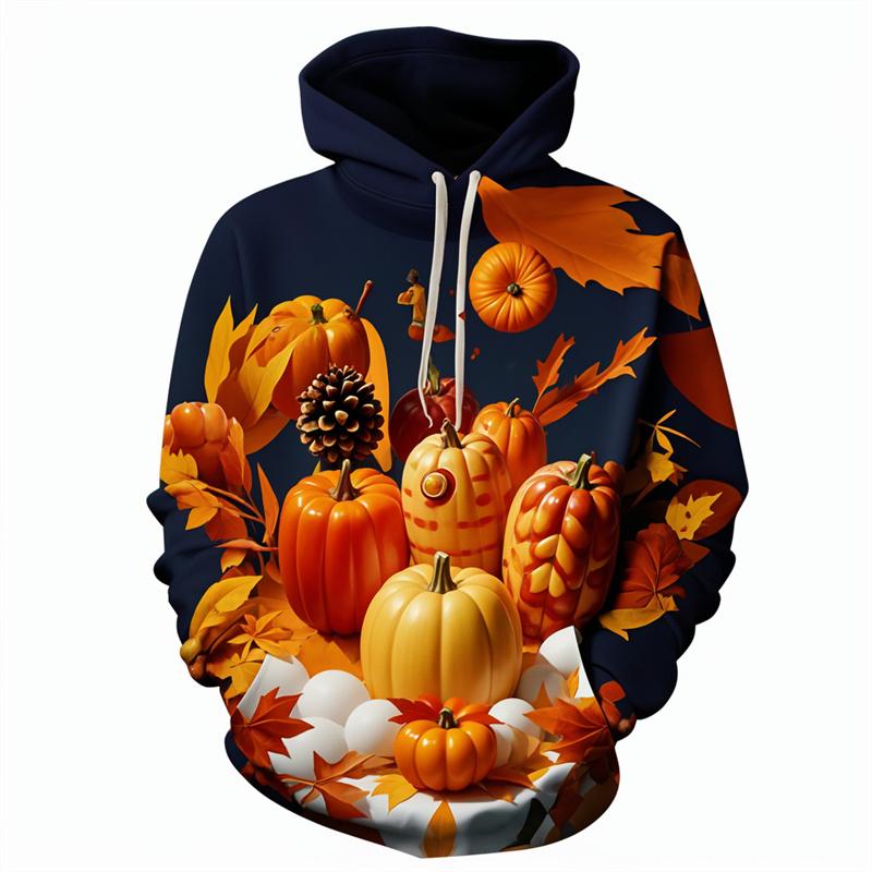 Толстовка с капюшоном на День благодарения для мужчин с рисунком тыквы и Дня индейки, осенние уличные топы, пуловеры с длинными рукавами