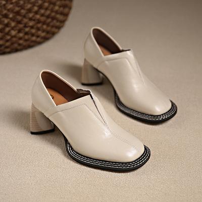 Женская модная обувь на толстом каблуке Весна Новая квадратный носок глубокий вырез слипоны противоскользящие износостойкие туфли на высоком каблуке