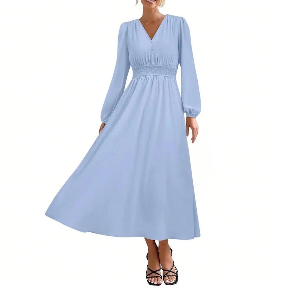 Женские модные свободные повседневные платья с V-образным вырезом и высокой талией