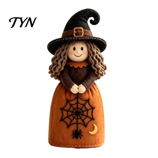 Spooky Theme Desktop Decorations Halloween Wooden Witch Statue, Retro Felt Style Black Cat Ghost Charming Festive Home Accessories Bat Figures