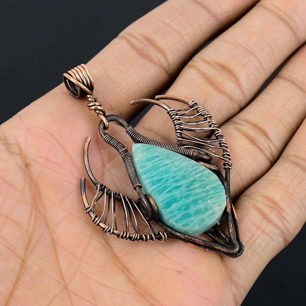 Amazonite Pendant, 999 Copper Wire Wrapped  Pendant Handmade Gemstone Jewelry, Gifts For Wife Brand New Pendant