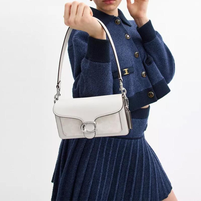 COACH Tabby 20 brand classic logo coated canvas and calfskin hand-held crossbody shoulder bag small size women's white
