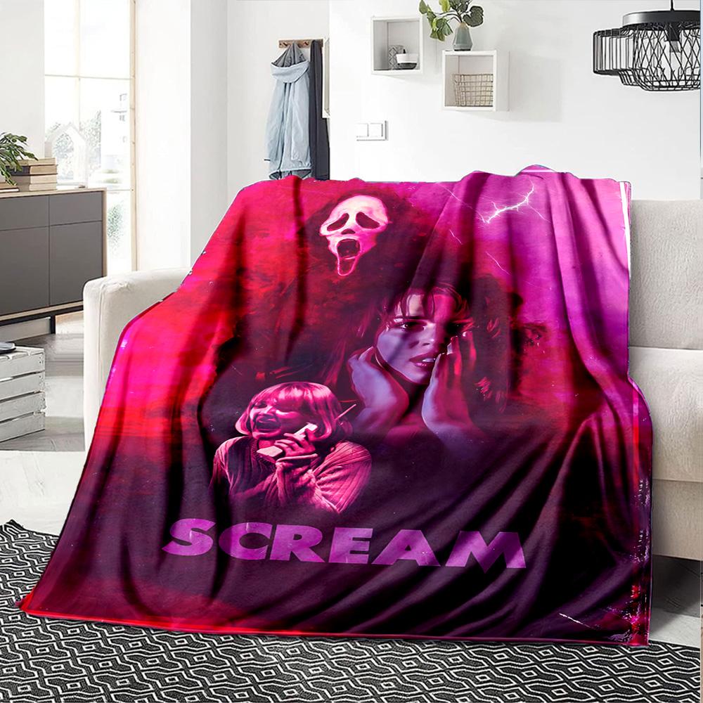 Scream Horror Movie Poster Flannel Blanket Super Soft Warm Cozy Blanket For Sofa Bed Office Travel Allseason Home Decor Gift