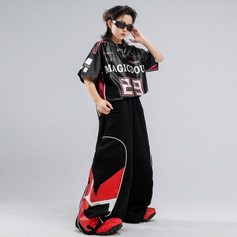 Kids Hip Hop Dance Outfit Set Boy Girl Streetwear Performance Costume Short Sleeve