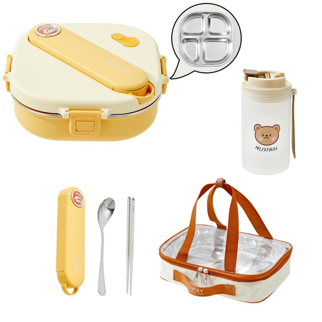 Новый 800 мл Портативный Ланч-бокс с Разделителями и Столовыми Приборами Капибара 3/4 Отделения Микроволновка Герметичный 304 Нержавеющая Сталь Бенто Бокс