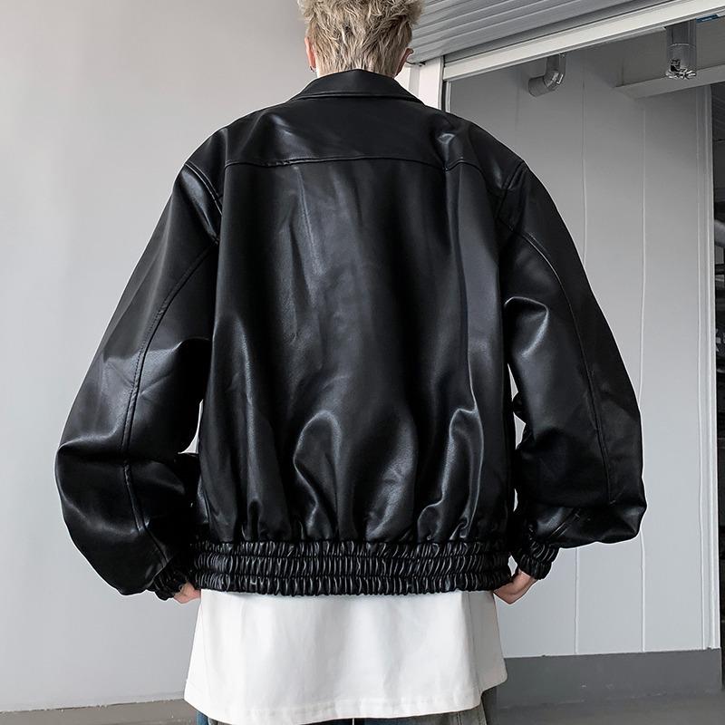 Мужская ретро кожаная куртка с мягкими плечами – Повседневный свободный крой для весны/осени