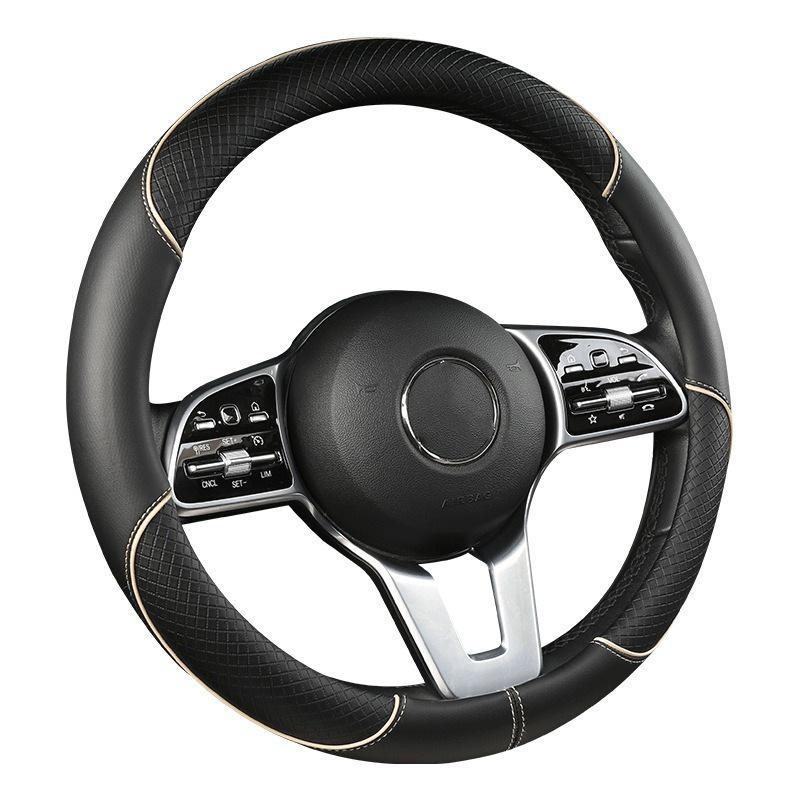 Универсальный кожаный чехол на руль автомобиля с ромбовидной сеткой: Защита на все четыре сезона