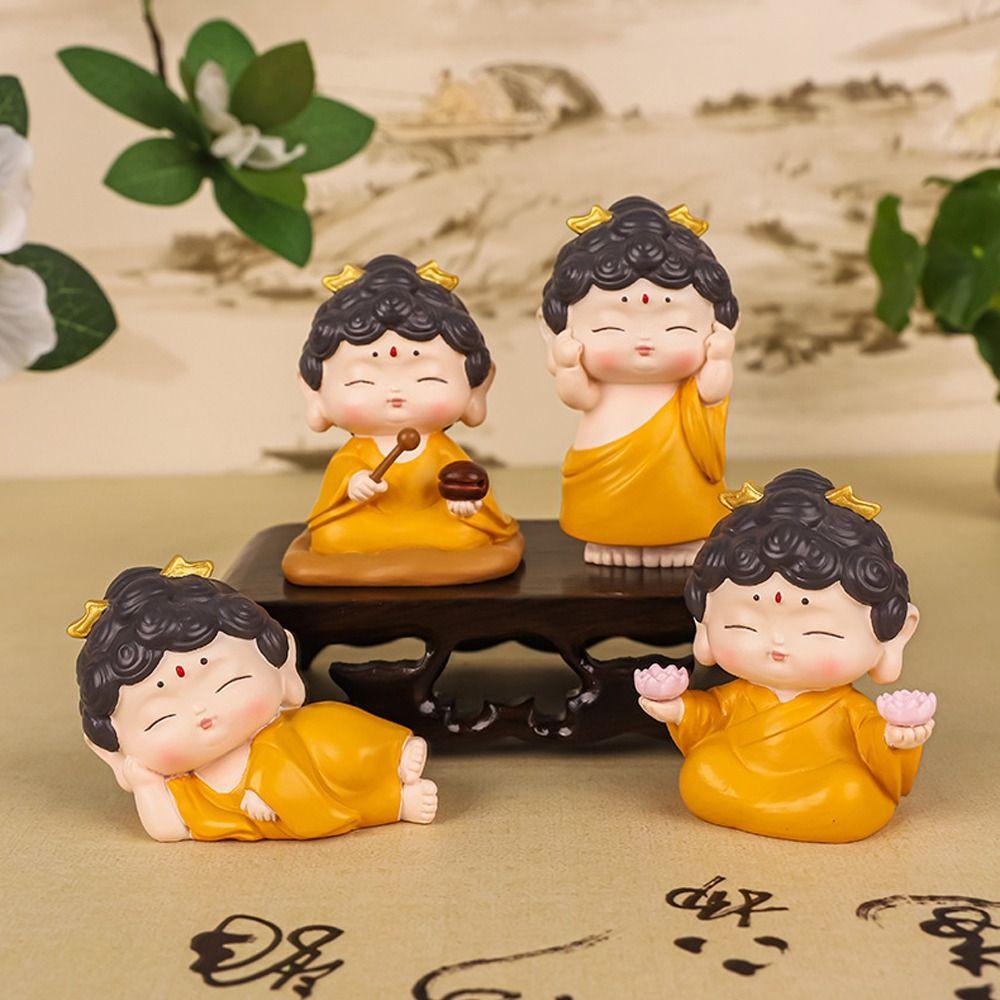 Милые мини-статуэтки Будды Гуаньинь, поделки из смолы, нежные фигурки Будды из мультфильмов, украшения Будды в китайском стиле для офиса, книжная полка