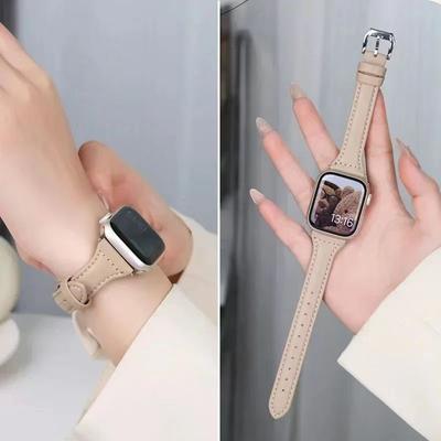 Применимо к Apple Apple S10 Ремешок Маленькая Талия Кожаный Iwatchs9Ultra865 Ремешок для Часов Браслет Тонкий