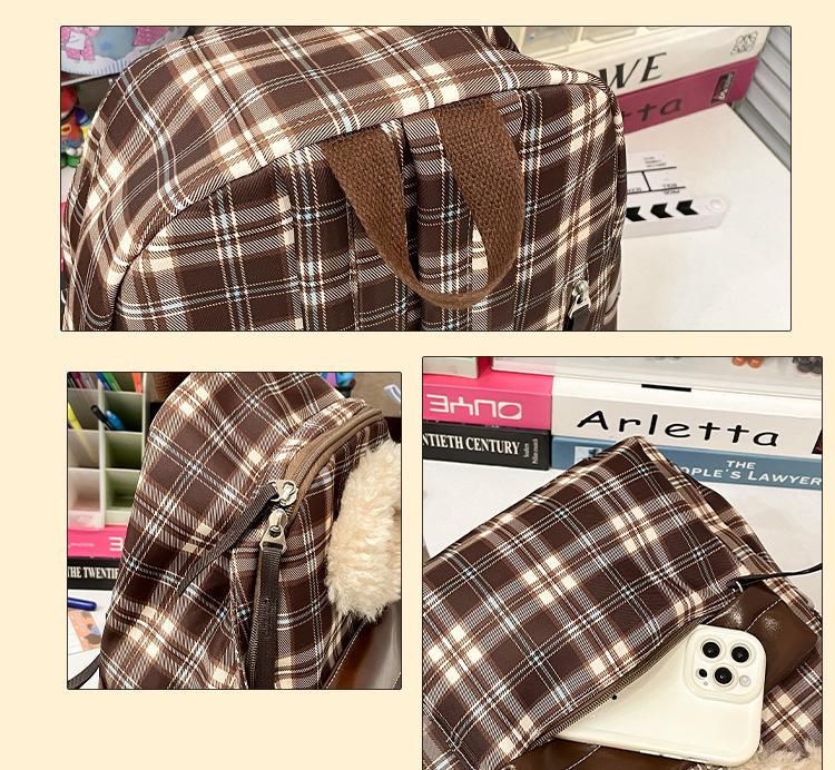 Рюкзак в стиле ретро с клетчатым принтом в виде щенка для осени/зимы — стильная универсальная школьная сумка для девочек