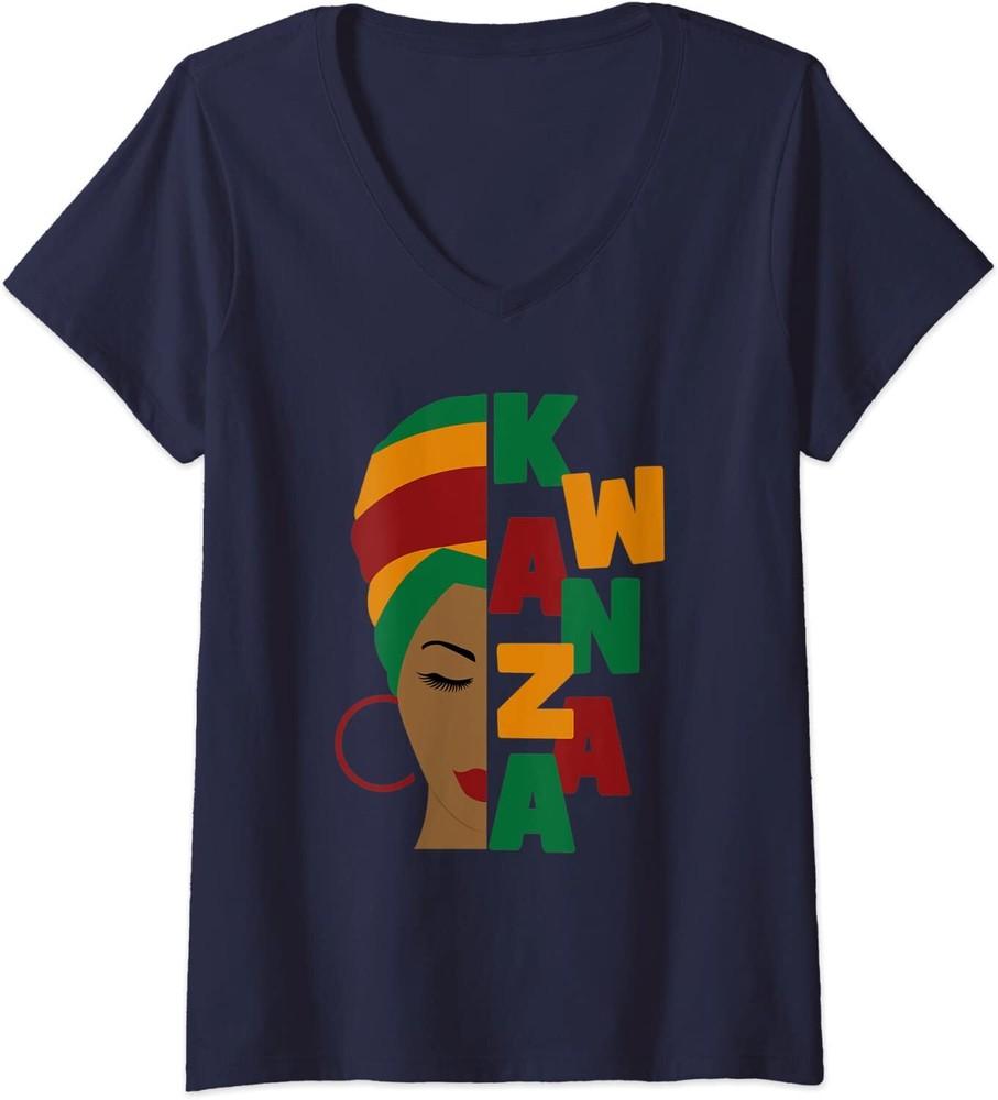 Kwanzaa African American Christmas Queen Turban Ladies' V-Neck Tshirt Unisex T-Shirt