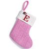 Pink Knitted Christmas Stocking with Embroidered Initial Letter, Hanging Holiday Gift Sock for Tree Fireplace Home Decor