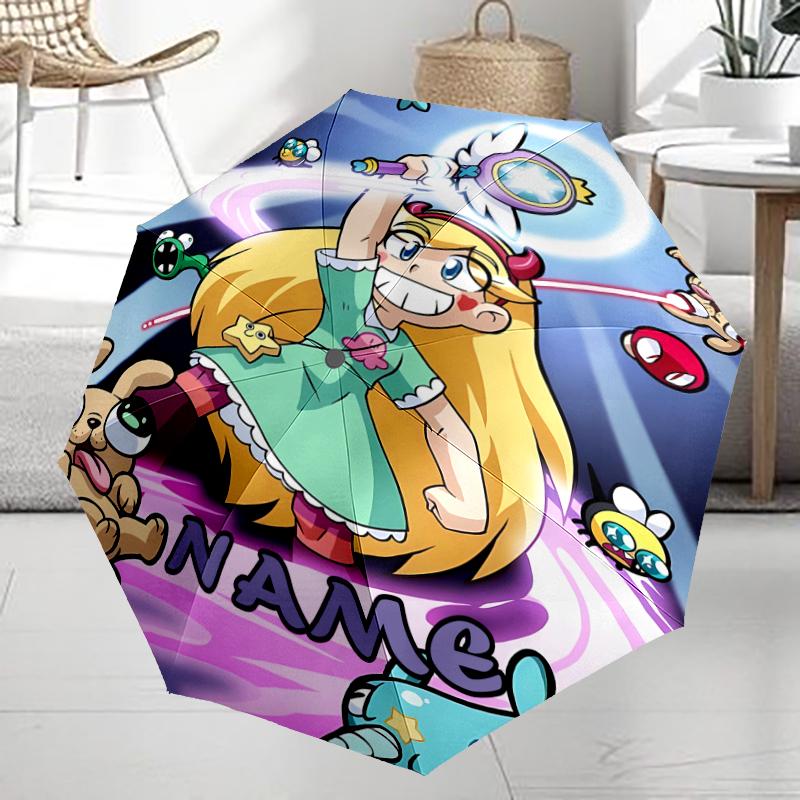 Custom Name Star Butterfly Theme Automatic Umbrella, Lightweight & Portable, 8 Rib, Perfect for Outdoor Travel, Birthdays, Christmas, Gifts.
