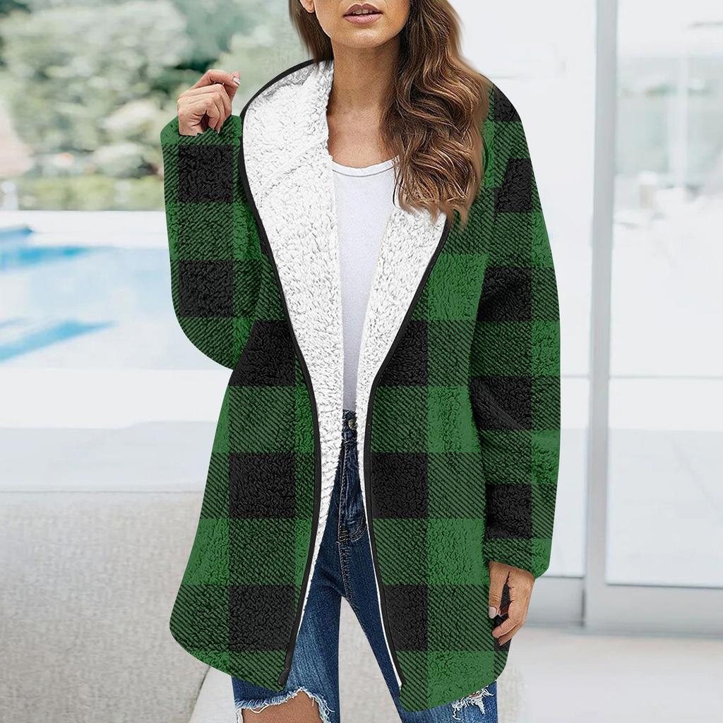 Женская модаЗимняя плюшевая клетчатая куртка с длинным рукавом