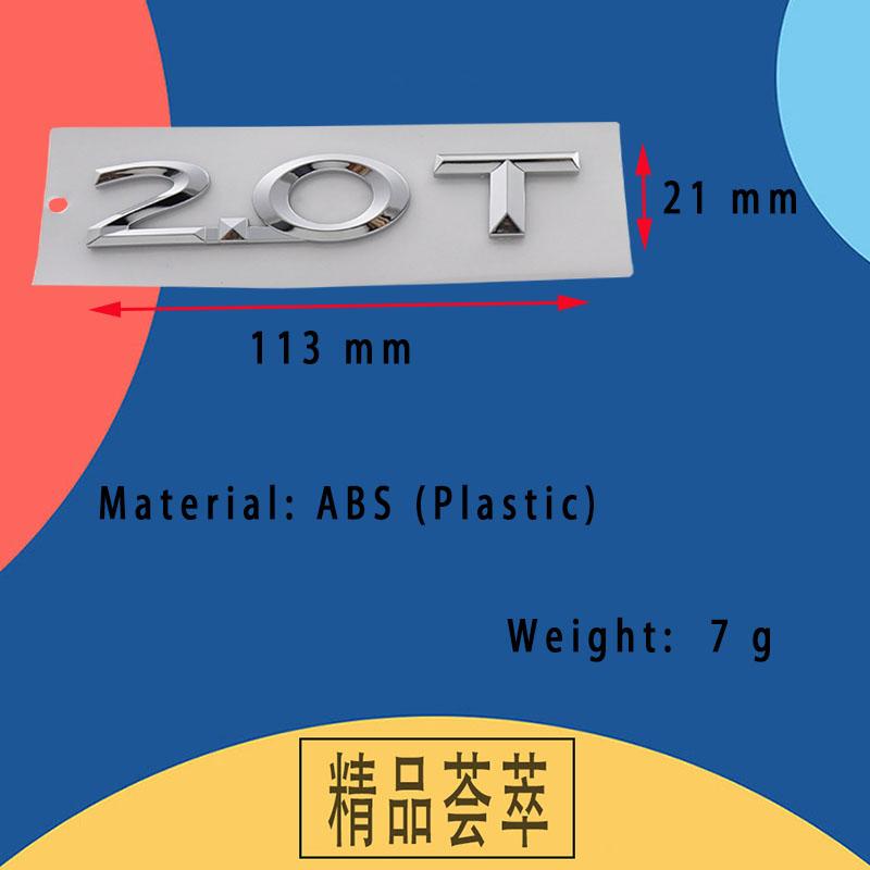 3D Premium 2.0T 2.0 T Letters for Car Fender Trunk Rear Bonnet Decal Emblem Badge Sticker