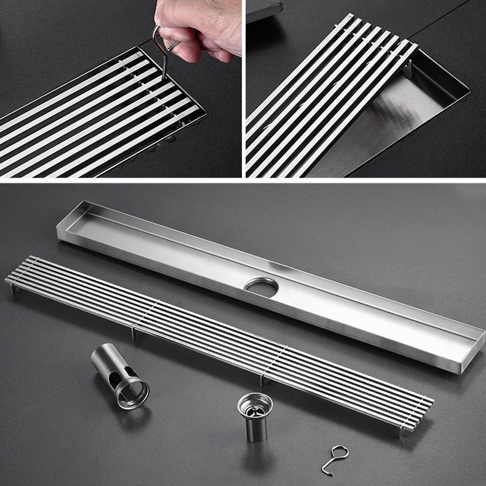 Слив для пола в ванной USU304 из нержавеющей стали в полоску, прямоугольный душ, длинный линейный слив, боковой слив для пола в туалете на кухне