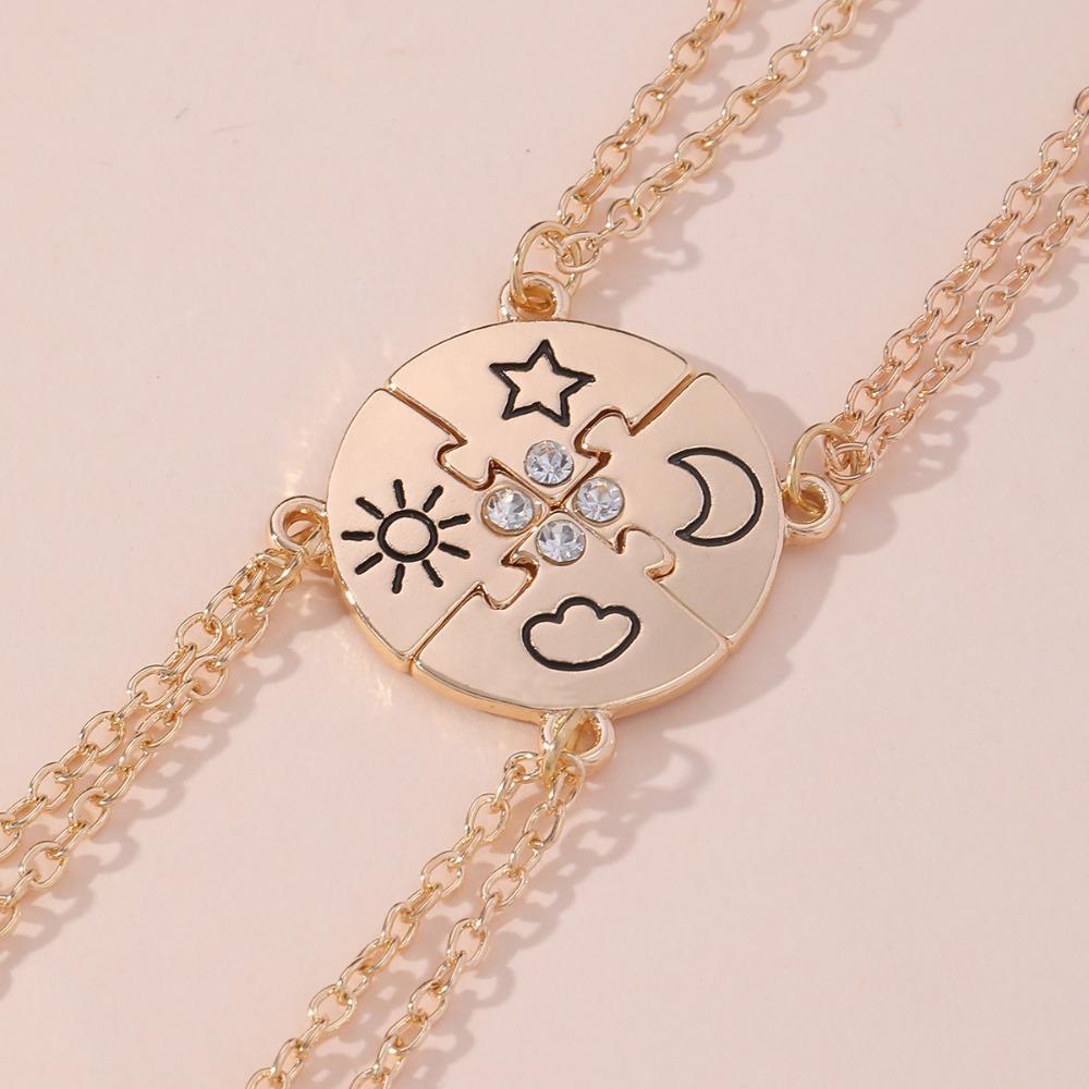 4pcs/set Rhinestone Jigsaw BFF Necklace Jewelry Set Sun Moon Cloud Star Necklace Gift