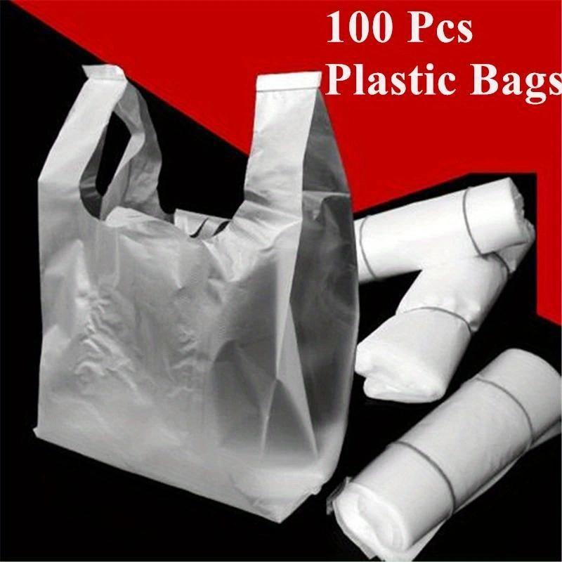 100Pcs Supermarket Plastic Bags With Handle Useful Plastic Storage Transparent Shopping Bag Roll Food Packaging Keep Fresh Tools