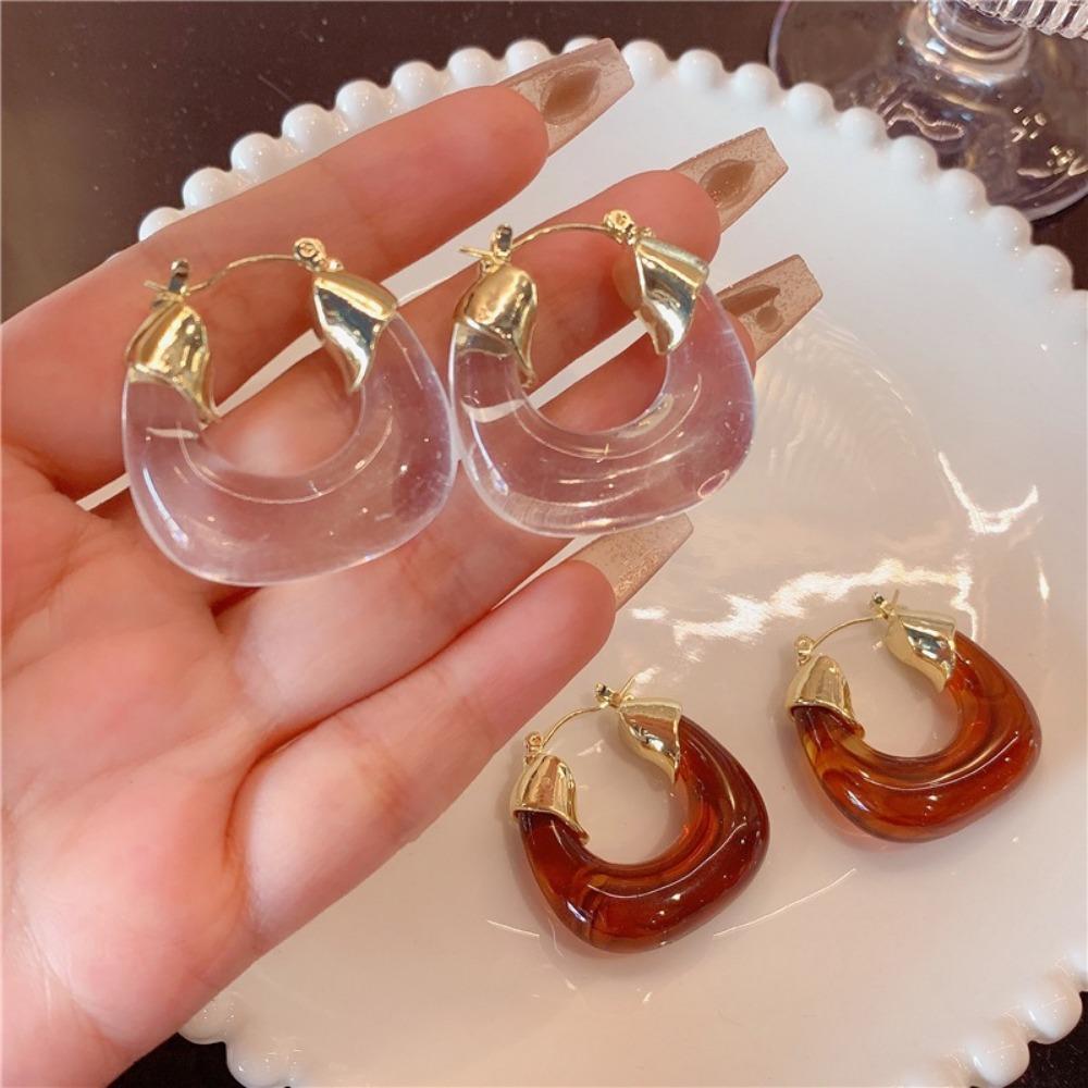 Преувеличение личности Прозрачные и красные серьги-кольца U-образной формы для женщин Шарм Янтарь Акриловые подвески Циркон Аксессуар Подарок