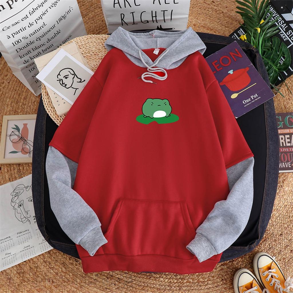 Women's Hooded Drawstring Stitching Collision Color Long-Sleeved Sweatshirt