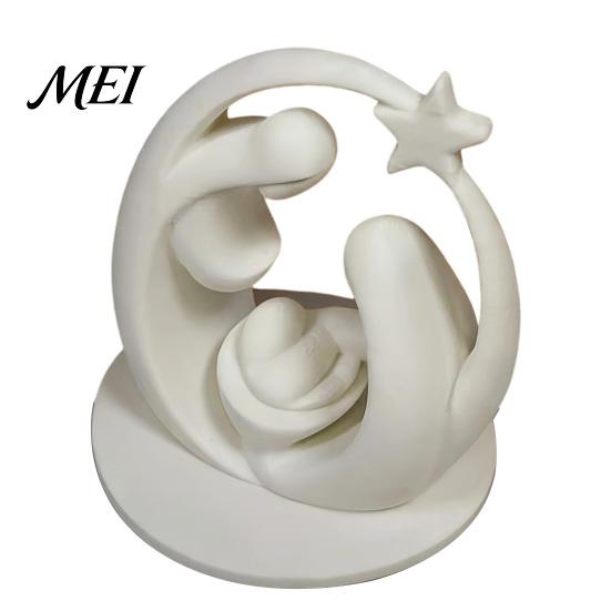 Religious Commemorative Gift 3D Printed Holy Family Ornament, Abstract Crescent Sculpture with Fireplace Christmas Decor Star, Desktop Decoration for