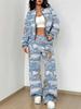 Flame pattern splicing autumn and winter new European and American women's clothing retro pattern printing suit women