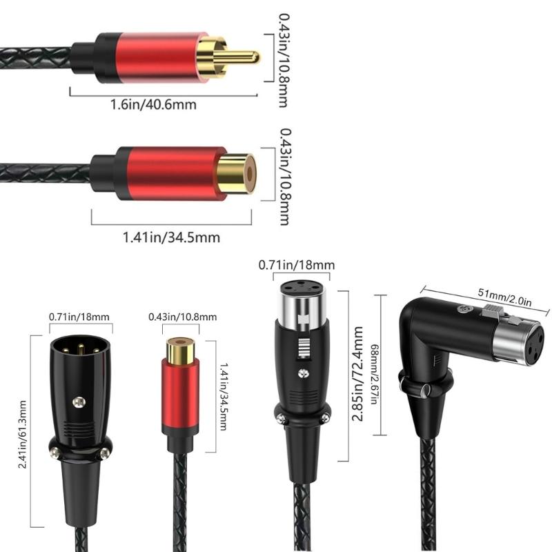 Кабель-адаптер XLR (папа) на RCA (мама) для звука, позолоченные разъемы, гибкая полиуретановая оболочка, металлический корпус, для профессионального студийного оборудования