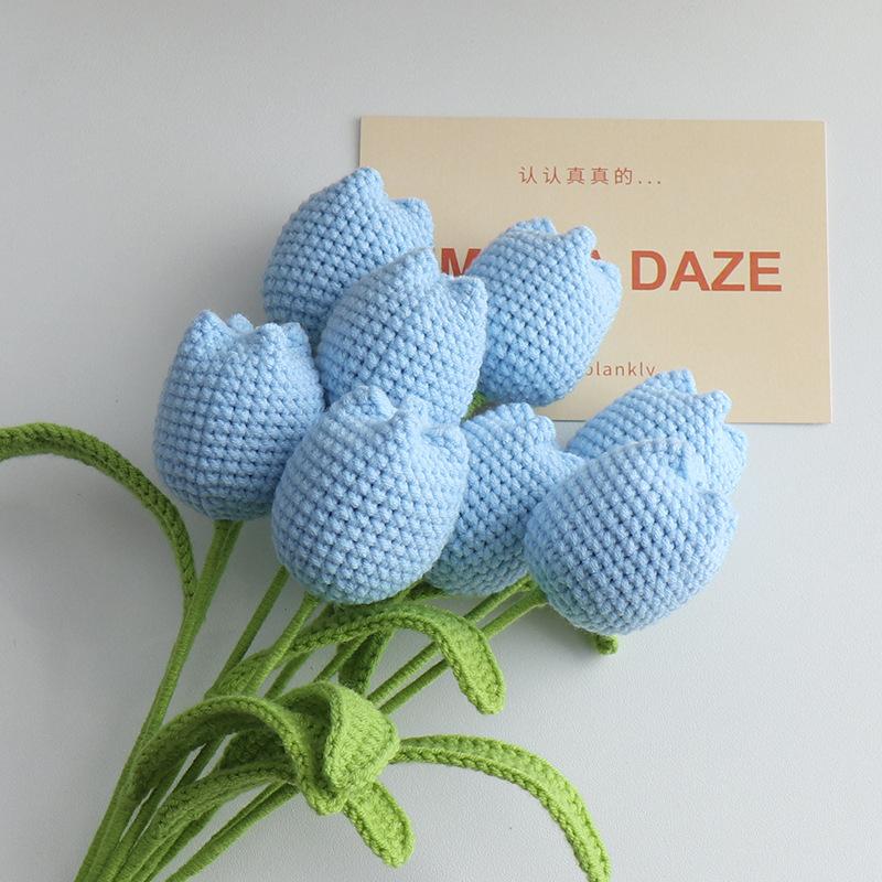 Handmade Crochet Tulip Bouquet Artificial Flower DIY Gift for Mother Teacher BirthdayGraduation Valentine Home Decor Accessories