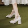 Late Evening Breeze Gentle Mary Jane High Heels Pearl Single Shoes Women's Summer Thick Heels