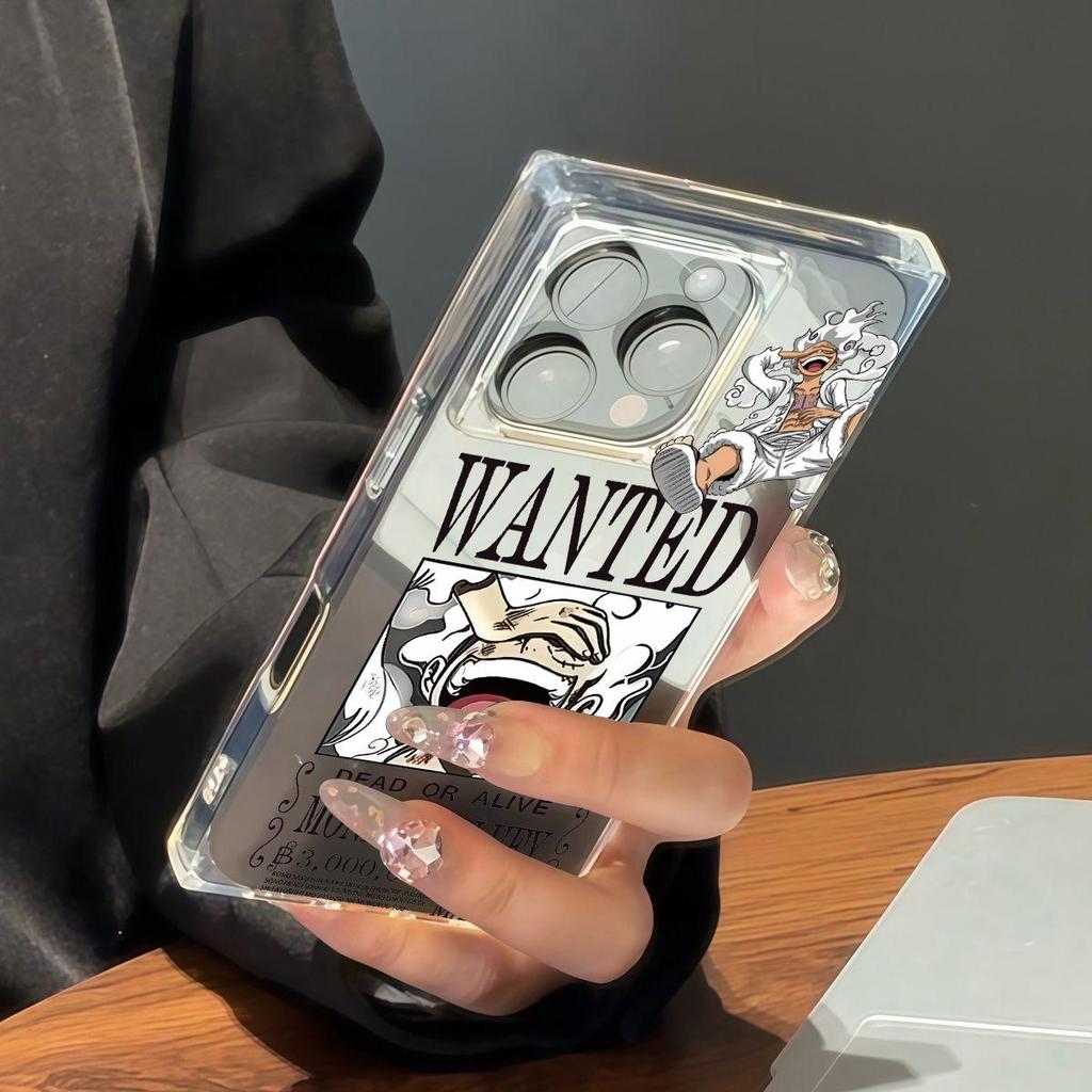 Прозрачный квадратный чехол-бампер для iPhone 13 14 Pro Max 15 Plus 11 16 ProMax 12, защита от окисления, с рисунком плаката о розыске Луффи