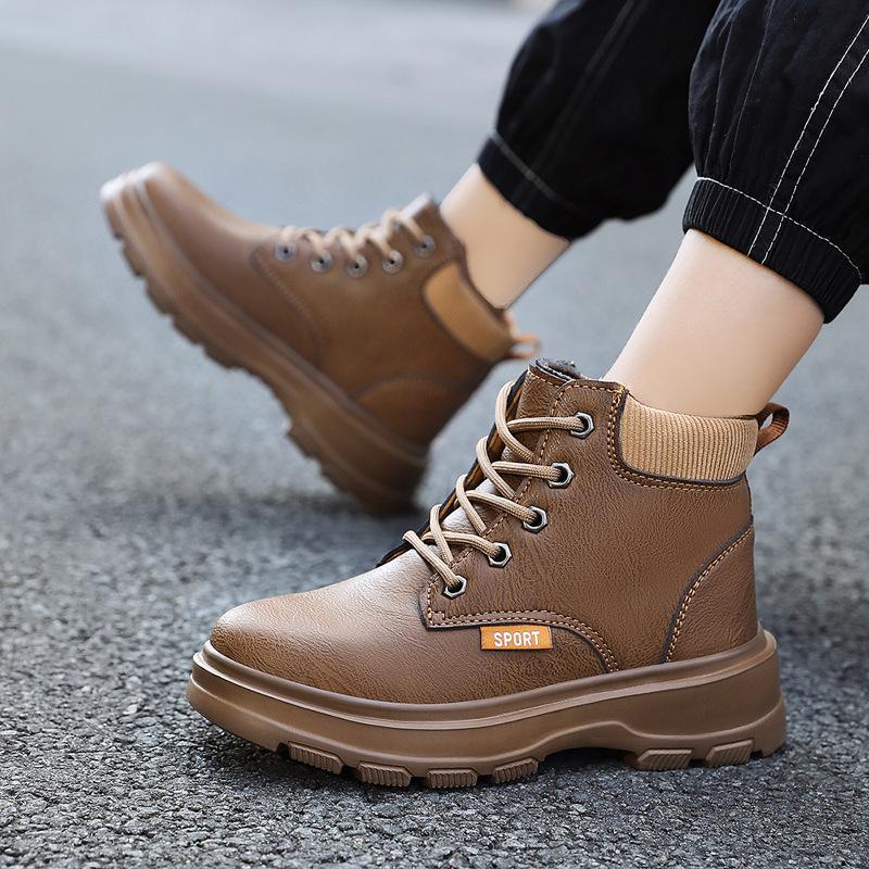 2026Spring and autumn trendy children's Martin boots, flat-soled, mid-height, lace-up, casual shoes for boys and girls