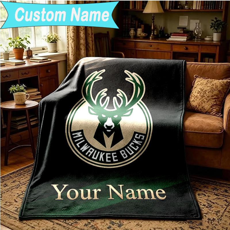 1PC Custom Name Blanket Bucks Team Logo Artwork Flannel blankets Patterns Throw Blanket All-Season Soft Gift for Couch, Bed, Camping, Birthday gifts