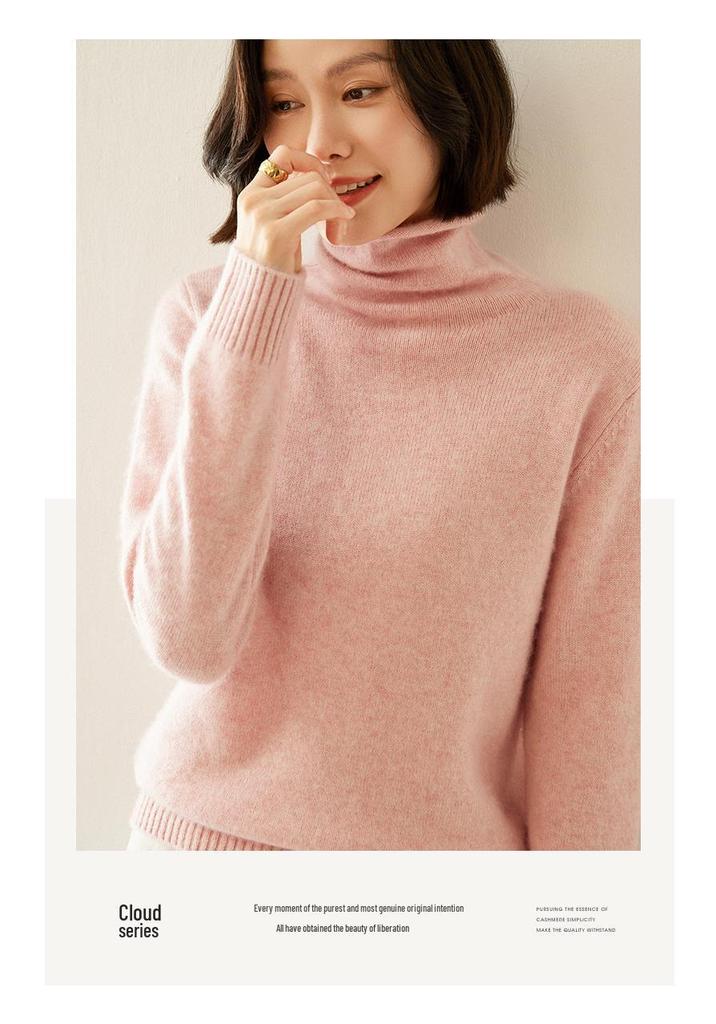 7-Gauge Double-Strand Ribbed Roll-Neck Women's Cashmere Sweater for Autumn/Winter