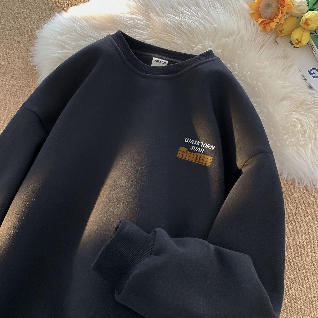 Осенние и зимние мужские толстовки однотонные с буквенным принтом повседневные с круглым вырезом свободного покроя уличная мужская одежда