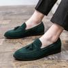 Fashion High Quality Fashion Green Loafers Men's Tassel Soft LeatherFlats Walking Men Casual Shoes Anti Slip Frosted Large Size Loafers