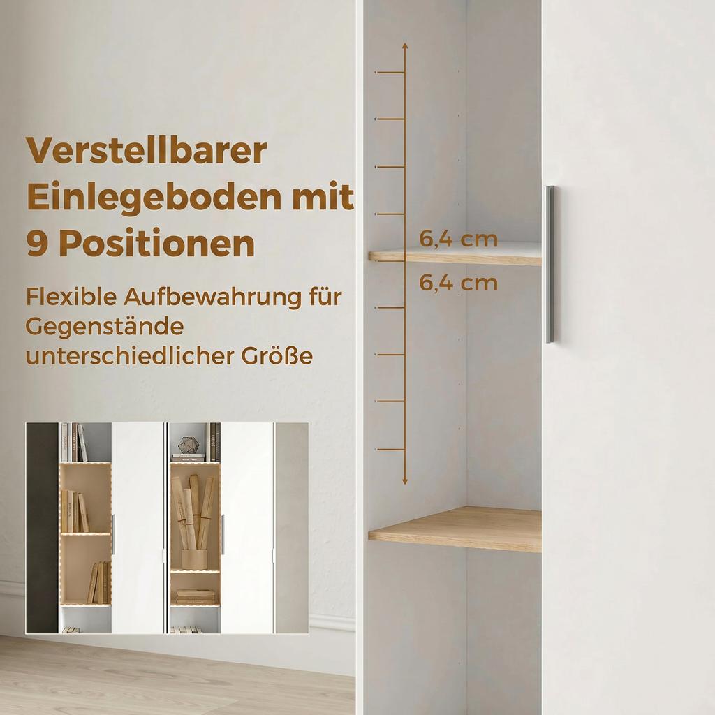 4-Tier Bookshelf with Adjustable Shelves, Shelf with Cabinet and Doors for Living Room, Study, White