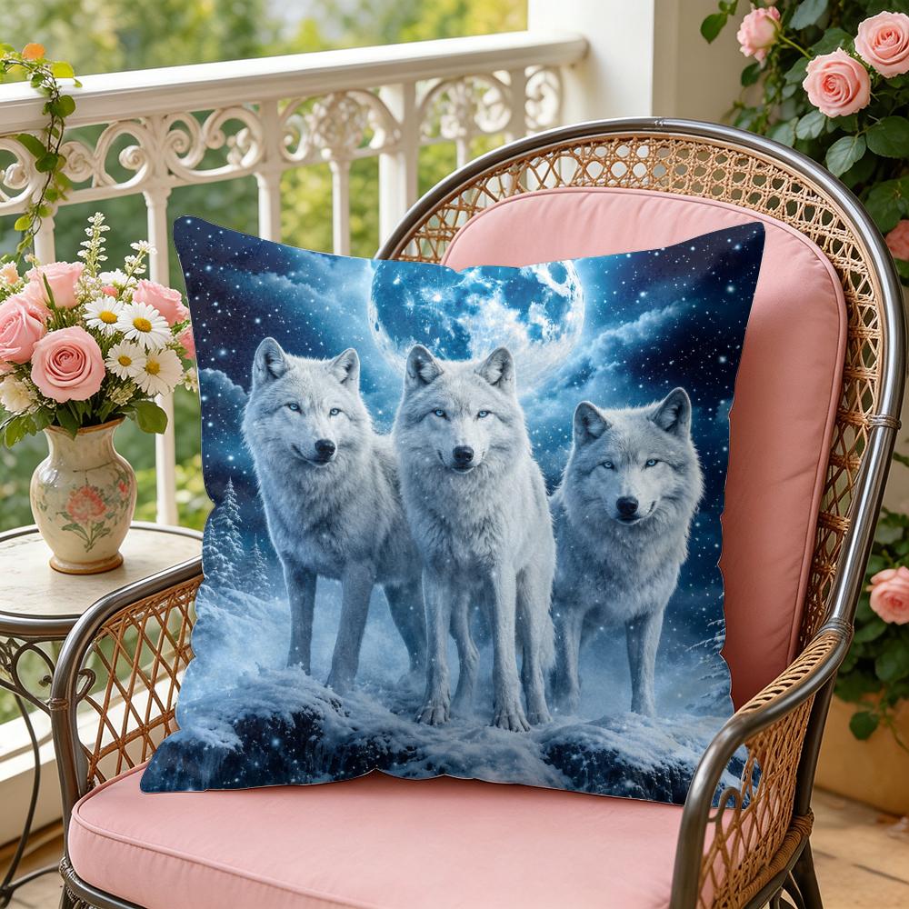 Wolves In Moonlit Forest Snow Cushion Cover Soft Plush Throw Pillow Cover DoubleSided Cushion Case Sofa Bedroom Home Decor