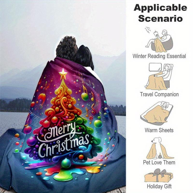 1pc Christmas Tree Printing Lightweight Flannel Blanket, Comfortable and Warm Blanket, for Camping Sofa Bed and Couch Office, Gift Blankets in All