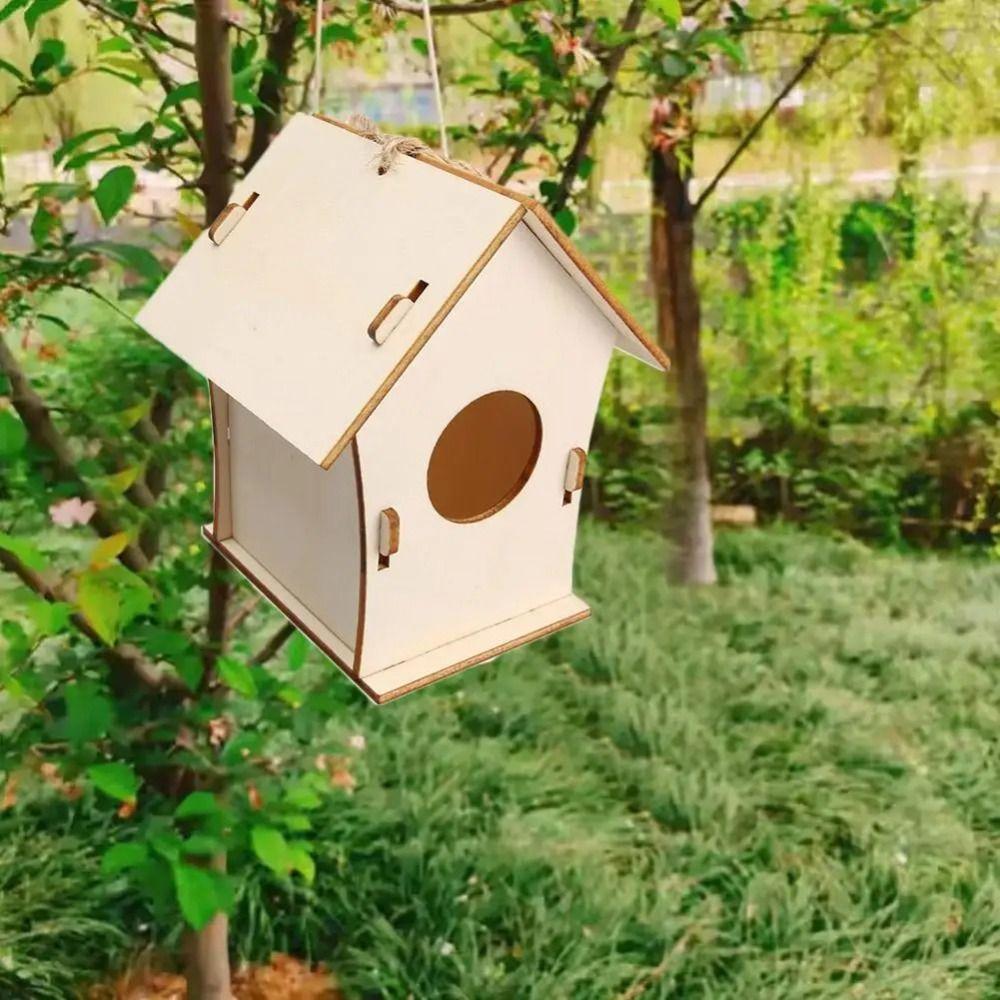 DIY Bird Nest Hous Wooden Hummingbird Cages Easy To Assemble Hanging Birdhouse Garden