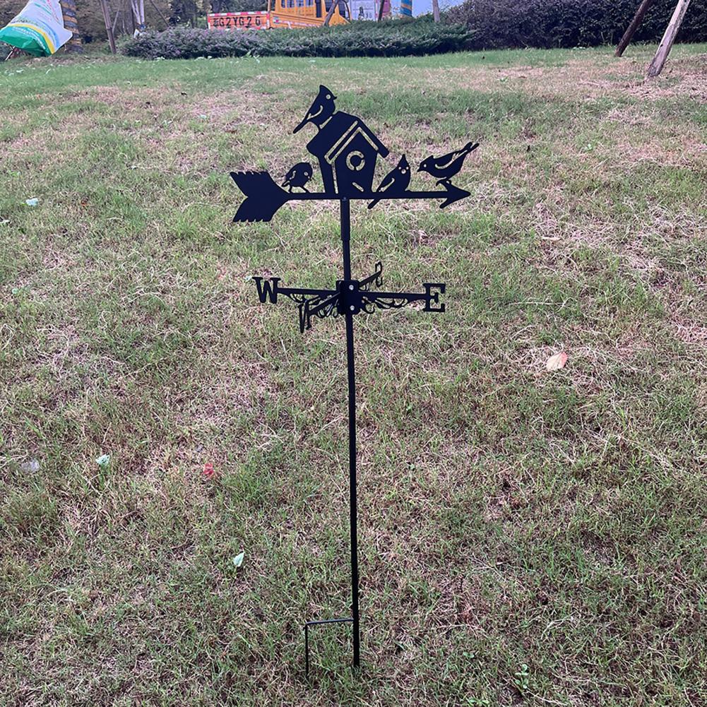 Easy Install Wind Vane Rustic Iron Birdhouse Wind Vane with Ground Stake Outdoor Garden Weather Vane for Lawn Decoration