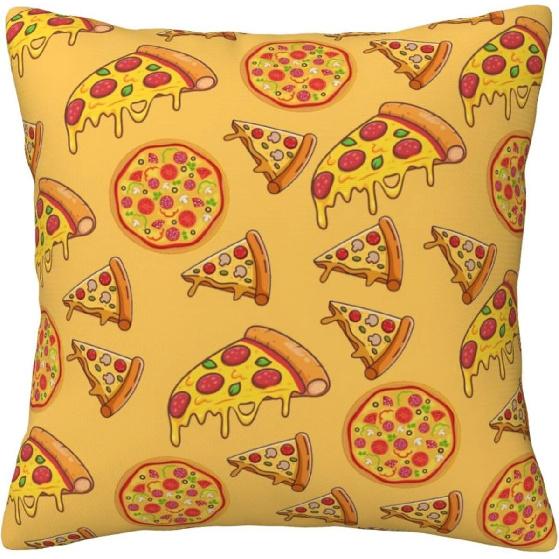 Fun Pizza Pillow Decor Pizza Gifts Pizza Throw Pillow Pizza Pillowcase for Living Room Bedroom Sofa Couch (Style-1, 18inx18in)