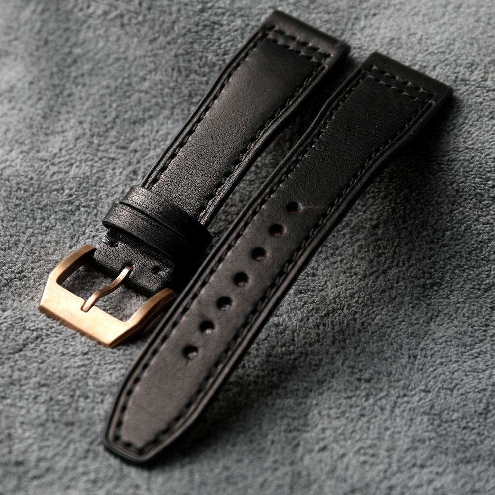 Classic High-End Head-Layer Cowhide Leather Strap Bronze Watch Clasp, 20MM 21MM 22MM, Soft Men's Vintage Leather Bracelet  For Bronze