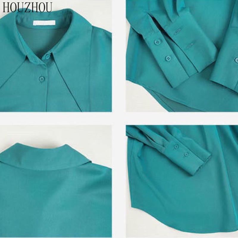 HOUZHOU Шикарная женская рубашка с острым воротником, корейская элегантная ретро-элегантная женская классическая блузка для поездок на работу