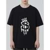 Black Oversized T-Shirt with White Dollar Sign Crown and Drip Design for Streetwear Fashion