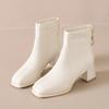 Square Toe Thick Heel Women Ankle Boots Street Style Banquet Party Dress Short Botas Autumn Winter Women's Short Plush Shoes