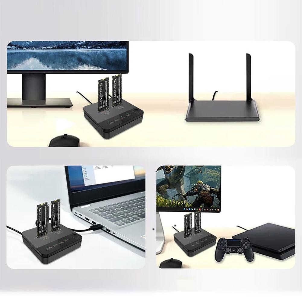 Двухслотовая док-станция для жестких дисков M.2 SATA/NVMe, автономный клонер, док-станция-дупликатор со светодиодным индикатором, дупликатор M.2 SSD