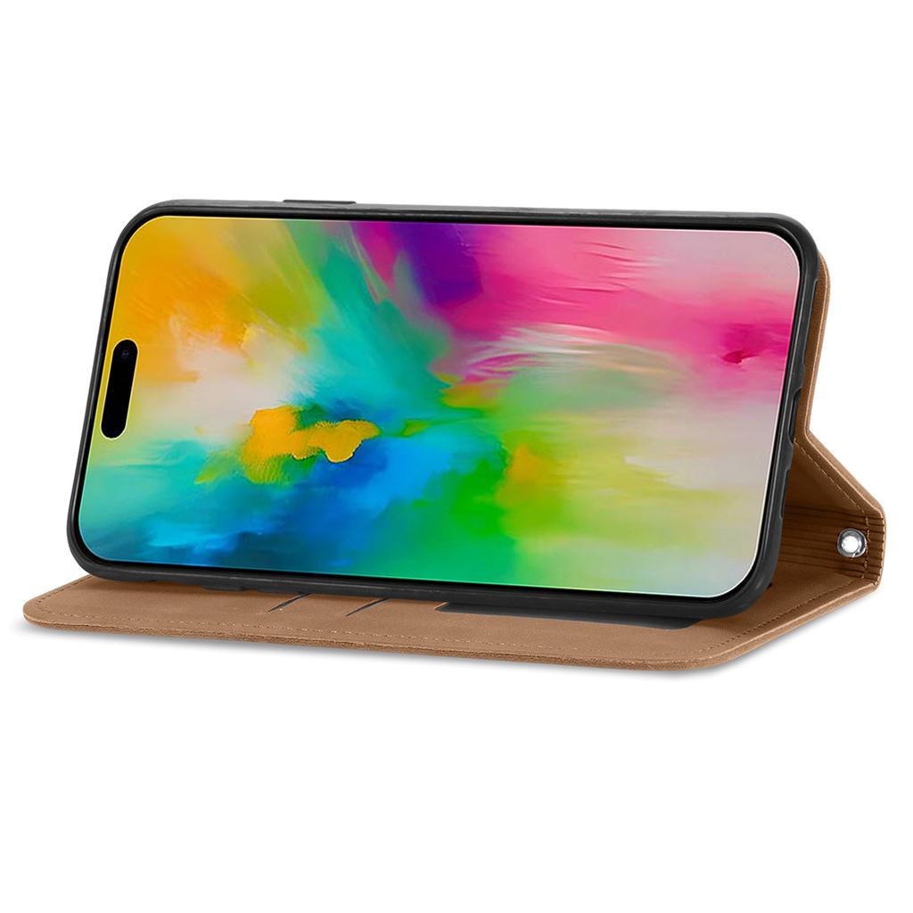 For iPhone 16 Leather Case with Card Holder Magnetic Absorption Phone Cover - Brown