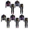 Kids Figure Skating Jacket Set Stand Collar Long Sleeve Printed with Leggings for Workout
